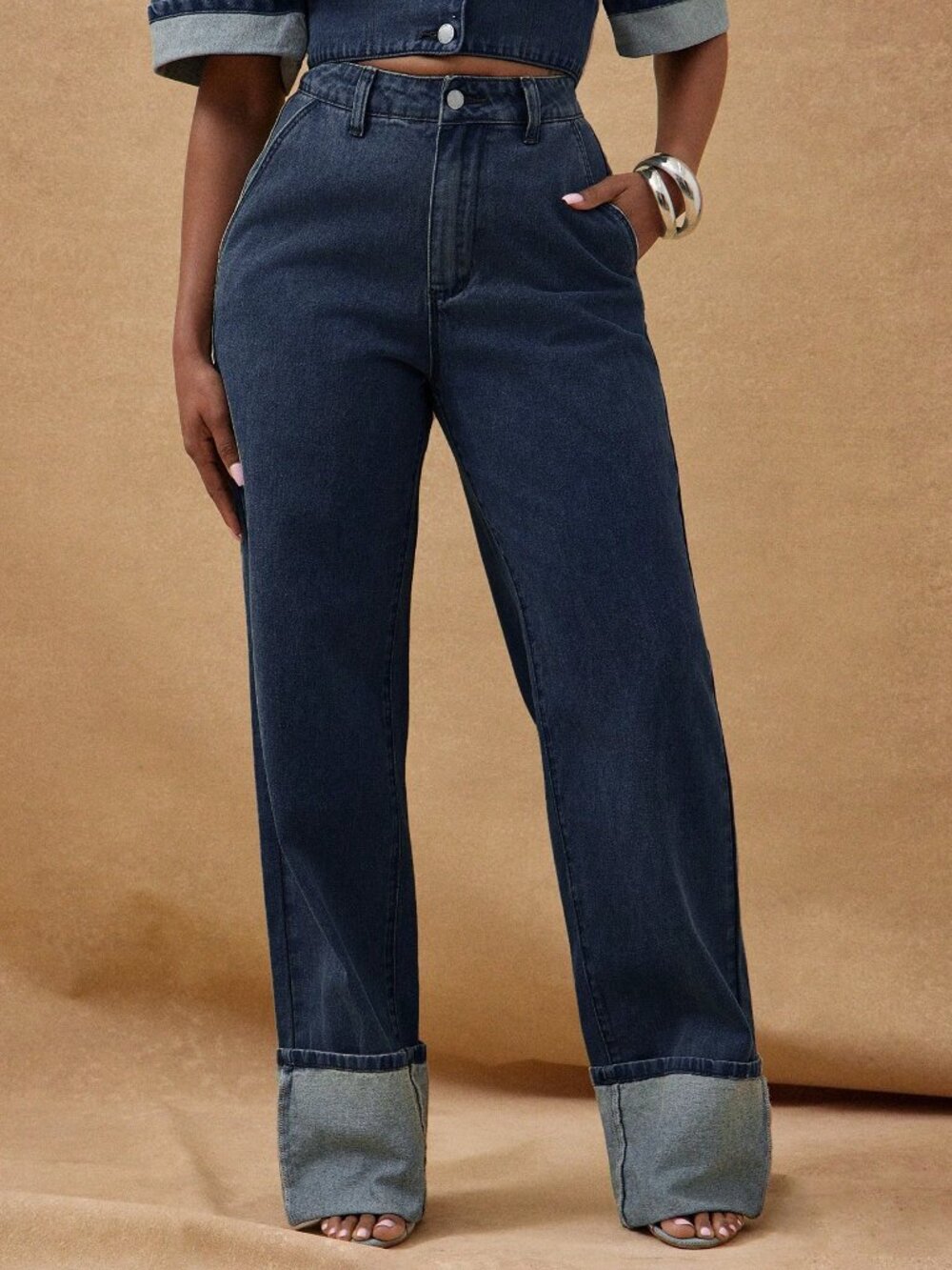 Dark Wash Casual Women's Button Pocket Denim Jeans